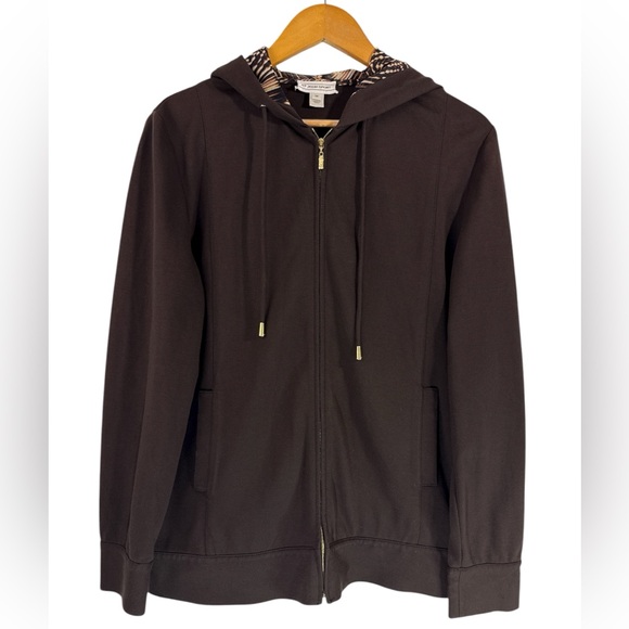 St. John Sport by Marie Gray Jackets & Blazers - St. John Sport Women’s Brown Full Zip Hoodie Jacket Gold Logo Hardware Size M